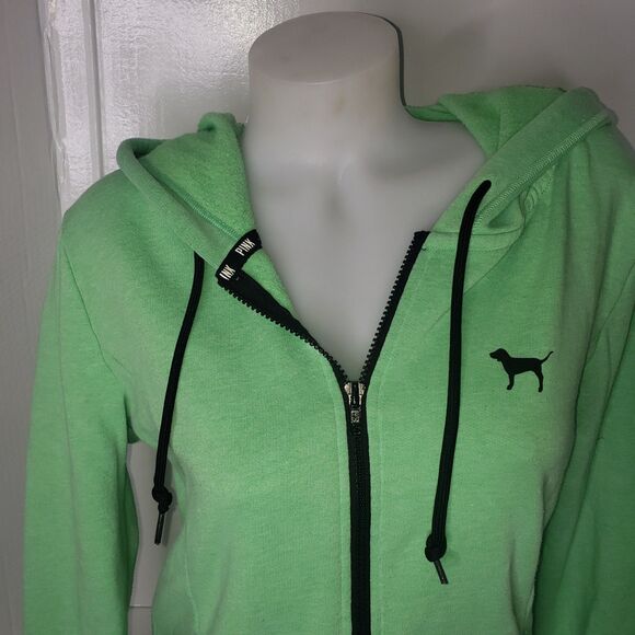 Victorias Secret PINK Bright Green Zip Front Hoodie Womens Size Large - Picture 3 of 9